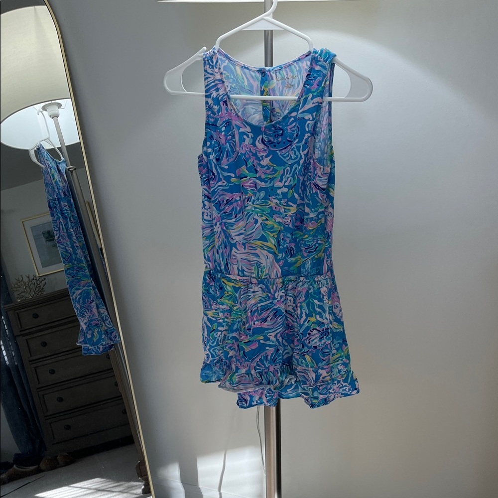 Lilly Pulitzer girls 12-14 Pastel Swirl Print romper in Mint, Pink, Blue, Yellow